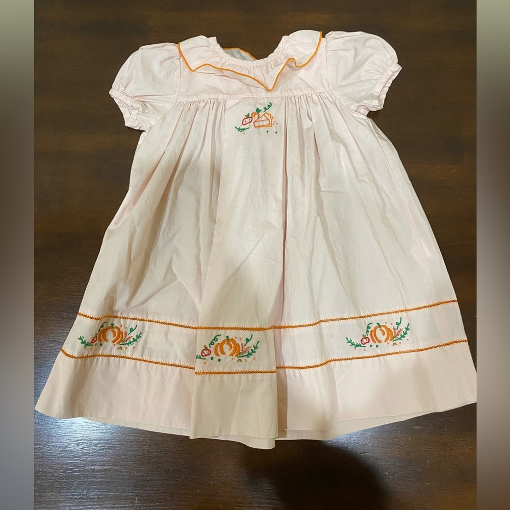 Sophie & Lucas Girls Smocked Cotton Dress 24m Thanksgiving Pumpkins Fall Pie